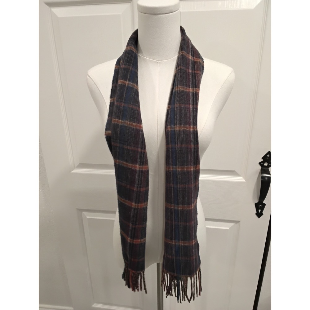 Successo Pure Cashmere Plaid‎ Scarf Blue Red Tan Fringe